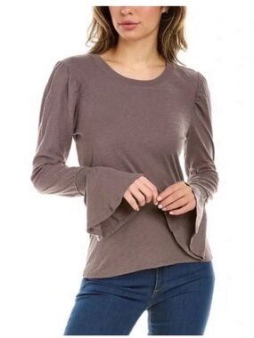 Nation LTD Bell Sleeve Womens Long Sleeve Shirt S Boho Pima Cotton Pirate Brown